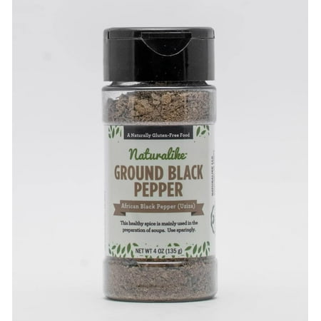 Naturalike Ground African Black Pepper (Uziza) 4oz - Guinea Pepper - Perfect for Chefs and Pepper Shaker Refills - Calorie Free Coarse Ground Black Pe