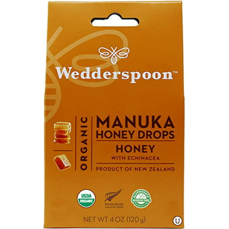 Wedderspoon Organic Manuka Honey Drops  Honey & Echinacea  4 Oz (Pack of 1) | Genuine New Zealand Honey | Perfect Remedy for Dry Throats