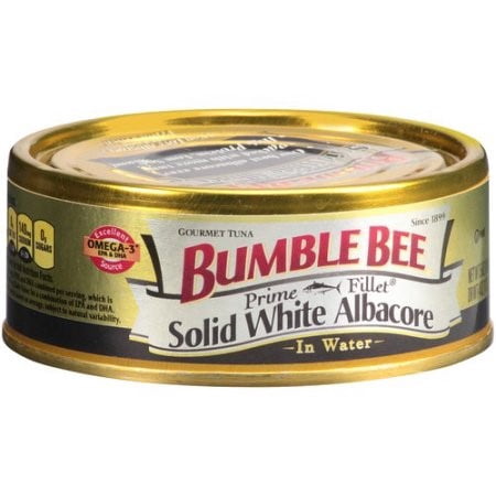 (4 Pack) Bumble Bee Prime Solid White Albacore Tuna in Water  Wild Caught  Gluten Free  32g Protein per Serving  Shelf Stable Can  5 Oz