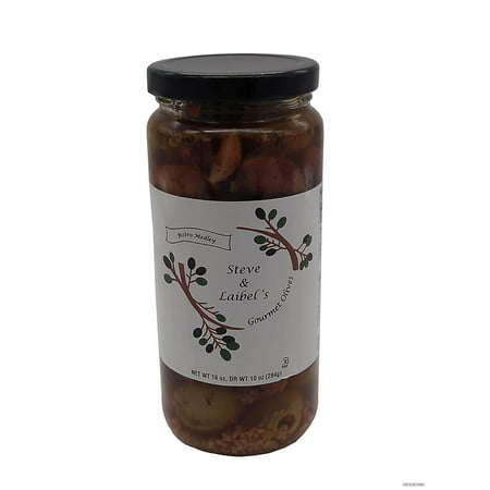 Steve & Laibel S Gourmet Olives (Bistro Medley) - 16 Ounce Jar of Our Special Blend of Green Olives  Kalamata Olives  Garlic and Red Pepper.