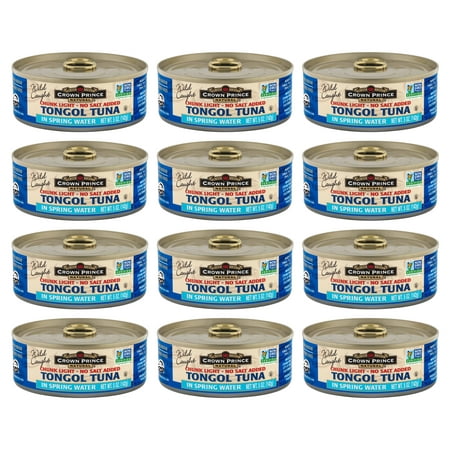 (12 Pack) Crown Prince Natural Tongol Tuna  Chunk Light in Spring Water  No Salt Added  5 Oz Can