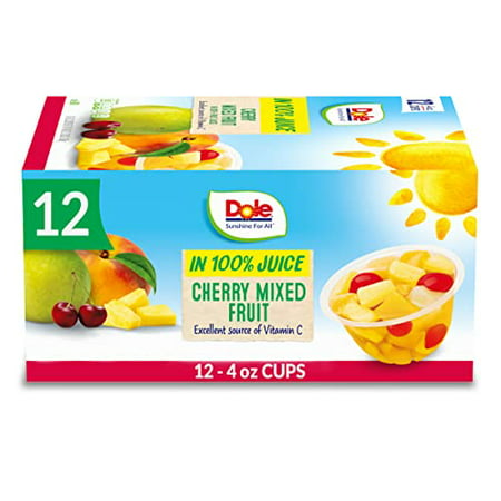 Dole Fruit Bowls Cherry Mixed Fruit in 100% Juice  Gluten Free Healthy Snack  4 Oz  12 Count
