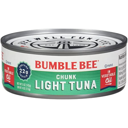 Bumble Bee Chunk Light Tuna in Oil  5 Oz Cans (Pack of 24) - Wild Caught Tuna - 22g Protein per Serving - Non-GMO Project Verified  Gluten Free  Koshe