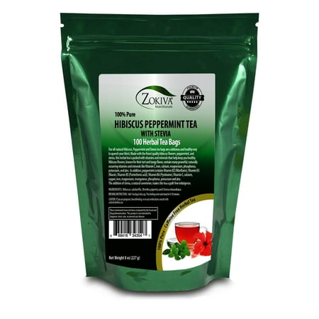 Hibiscus Peppermint Tea Bags Mega-Pack (100 Bags) W/Stevia Naturally Sweet Blend