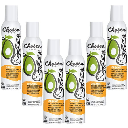 Chosen Foods Organic Avocado  Coconut & Safflower Oil Spray  Kosher Cooking Spray for Baking  High-Heat Cooking  Grilling  Frying (4.7 Oz  6-Pack)