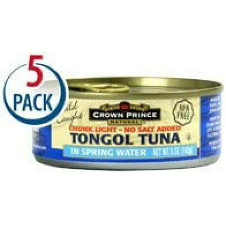 Crown Natural Tongol Tuna Chunk Light in Spring Water No Salt Added -- 5 Oz Each / Pack of 5