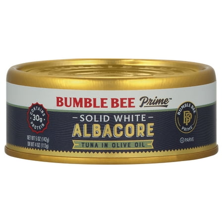 Bumble Bee Prime Solid White Albacore Tuna in Olive Oil  Wild Caught  Gluten Free  30g Protein per Serving  Shelf Stable Can  5 Oz