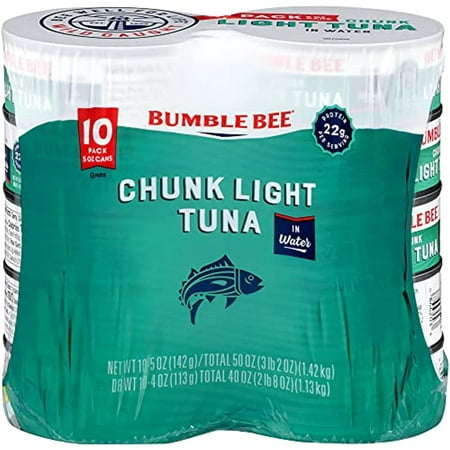 Bumble Bee Chunk Light Tuna in Water  5 Oz Cans (Pack of 10) - Wild Caught Tuna - 22G Protein per Serving - Non-Gmo Project Verified  Gluten Free  Kos