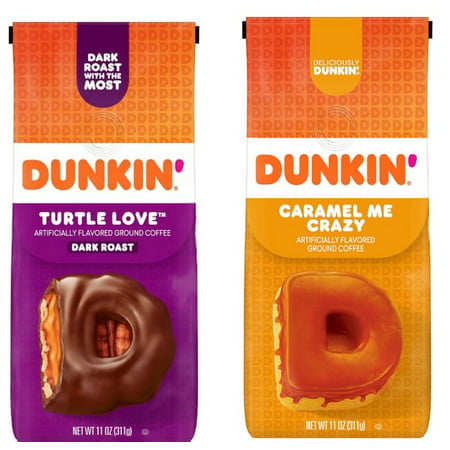 Dunkin’ Variety Pack - Caramel Me Crazy Ground Coffee 11oz  and Dunkin Turtle Love Dark Roast Coffee - 11oz (2 Bags)