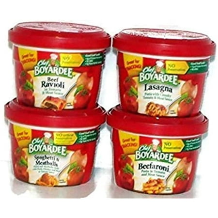 Chef Boyardee Variety Pack Microwavable Bowls 4 Pack (7.5 Oz. Each) - Beef Ravioli  Spaghetti & Meatballs  Beefaroni  Lasagna - Small Storage Space Fr
