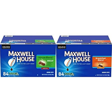 Maxwell House Decaf House Blend Medium Roast K-Cup Coffee Pods (84 Pods) & Breakfast Blend Light Roast K-Cup Coffee Pods (84 Pods)