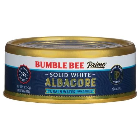 BUMBLE BEE Prime Solid White Albacore Tuna in Water Low Sodium- Canned Tuna in Water Tuna Fish High Protein Snacks Great for Tuna Salad  Gluten Free F