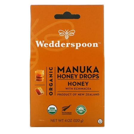 Wedderspoon  Organic Manuka Honey Drops  Honey with Echinacea  4 Oz Pack of 3