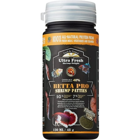 Ultra Fresh Betta Fish Food  Betta Pro Shrimp Patties  50% Sword Prawns + Akiami Paste Shrimps  All Natural Protein  Rich in Calcium  for Betta S Heal