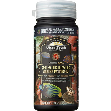 Ultra Fresh Marine Fish Food  75% Sword Prawns + Squids  Natural Protein  Color Enhancement  for Large Saltwater Fish  Marine Shrimp Patties L 2.12oz