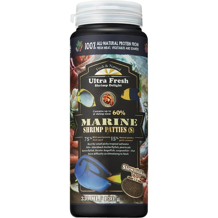 Ultra Fresh Marine Fish Food  75% Sword Prawns + Squids  Natural Protein  Color Enhancement  for Small Saltwater Fish  Marine Shrimp Patties S 4.56oz