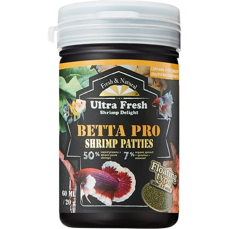 Ultra Fresh Betta Fish Food  Betta Pro Shrimp Patties  50% Sword Prawns + Akiami Paste Shrimps  All Natural Protein  Rich in Calcium  for Betta S Heal