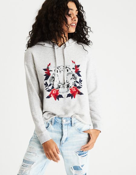 Ae Embroidered Crop Hoodie