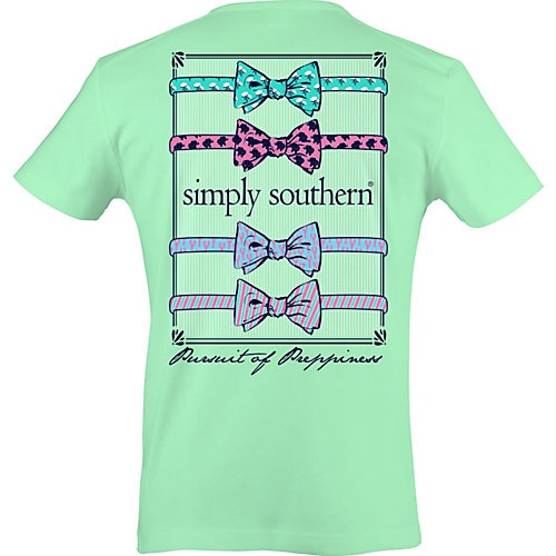 Simply Southern Juniors Bow Screen Print  T-shirt-x-large,mint Julep Green/multi