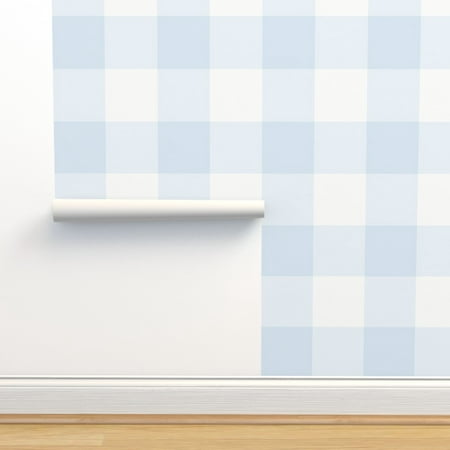 Peel & Stick Wallpaper 12ft X 2ft - Blue Gingham Check Large Scale Classic Buffalo Plaid 6 Inch Powdery French Country Cottagecore Custom Removable Wa