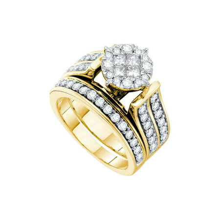 14kt Yellow Gold Womens Princess Diamond Soleil Bridal Wedding Engagement Ring Set 1/3 Cttw 48575