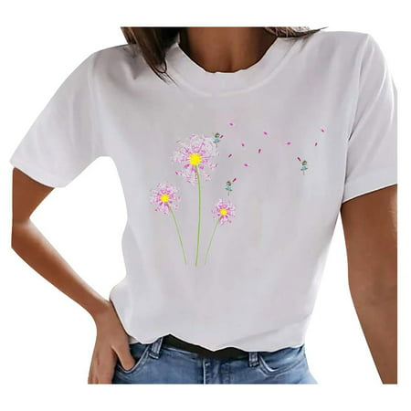 Womens Casual Vintage Boho Printed Pattern Short Sleeve Blouse Summer Cute Graphic Tees Tops Sexy Workout T-Shirts Y2k Going Out Tshirts A67-3443