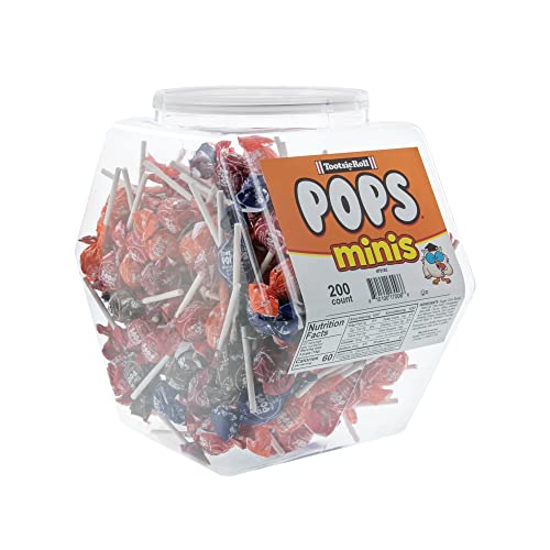 Tootsie Pop Minis Pops Mini Lollipops Variety - 200 Assorted Flavored Suckers Filled with Rolls Bulk Candy Individually Wrapped in Reusable Plastic Tu