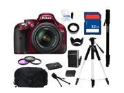 Nikon D5200 (red) 24.1 Mp Cmos Digital SLR with 18-55mm F/3.5-5.6 Af-s Dx Vr Nikkor Zoom Lens, Everything You Need Kit, 1507