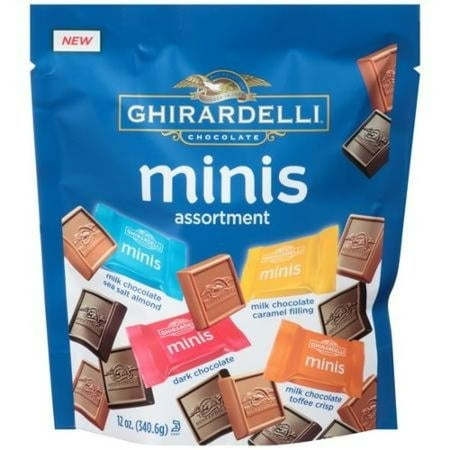 Ghirardelli Minis Assortment 12 Oz. Chocolate  Milk Sea Salt Almond Dark Caramel Toffe  Squares  Individually Wrapped