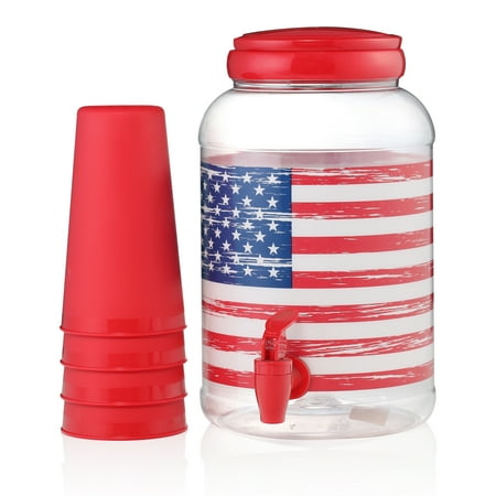 American Maid 1.25 Gallon Plastic 5 Piece Sun Tea Jar Set  American Flag (Red)