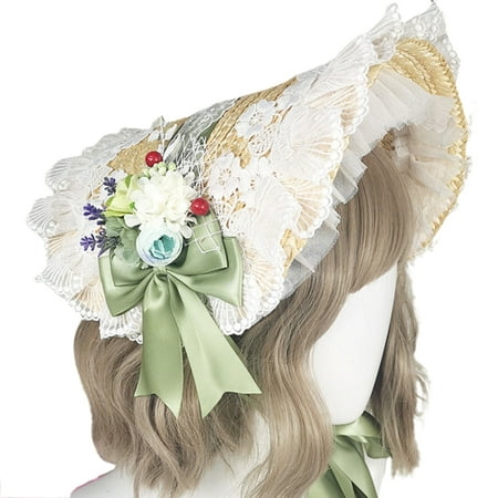 QUSENLON Lace Ribbon Bowknot Headband Cosplay Headdress Japanese Sweet Lovely Bonnet Straw for Sun Hat Lolita Maid Hair Accessori