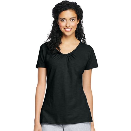 Hanes Women S Slub Jersey Shirred V-Neck  Style 9253