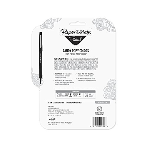 Paper Mate Flair Felt Tip Pens, Medium Point Limited Edition Candy Pop Pack, 0.7mm, Pack of 16 (1979423) thumbnail