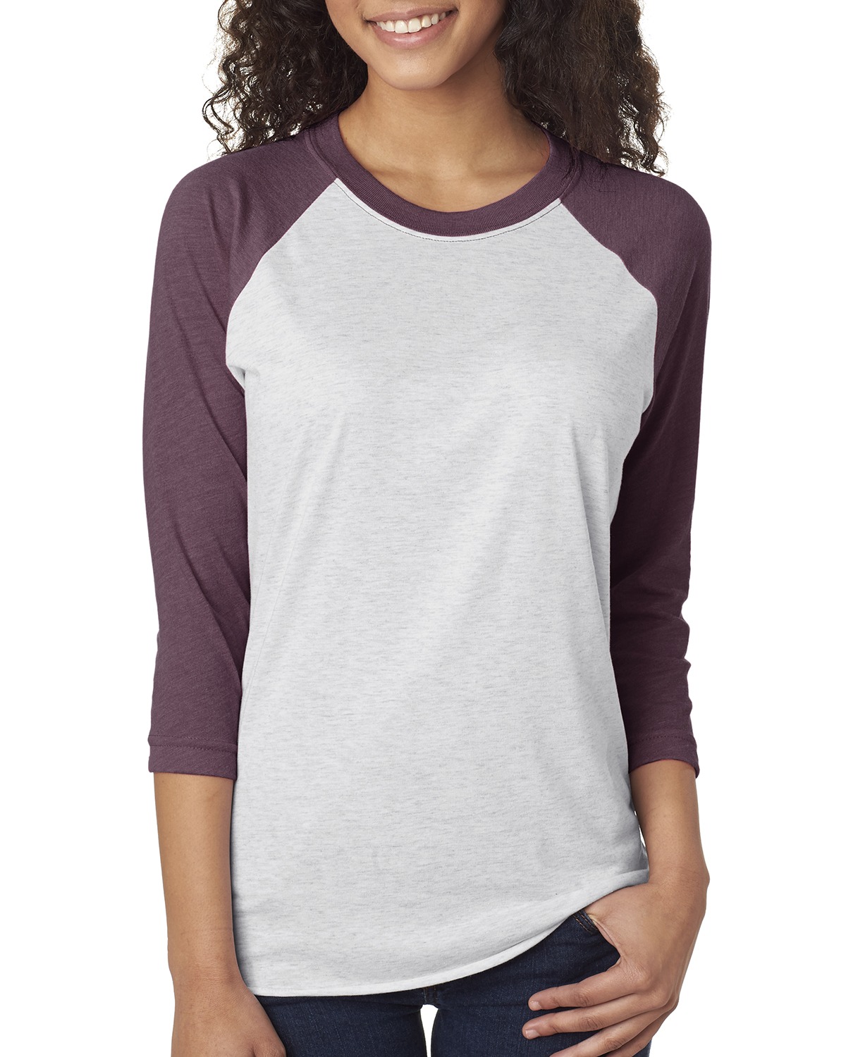 Next Level 6051 Triblend 3/4-Sleeve Raglan Unisex Tee - Vintage Purple/Heather White - XS