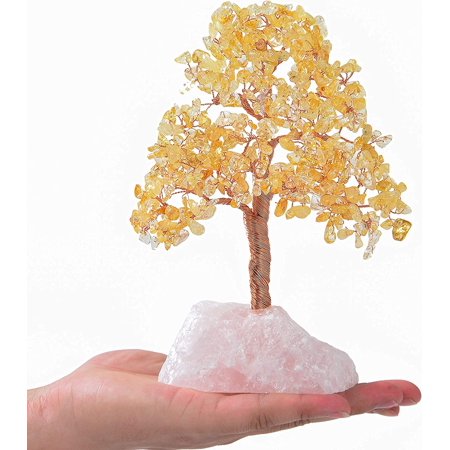 GEDUBIUBOO Premium Natural Peridot (414 Gemstone Count) Chakra Crystal Tree with Rose Quartz Base with Healing Properties - Bonsai Feng Shui Money Tre