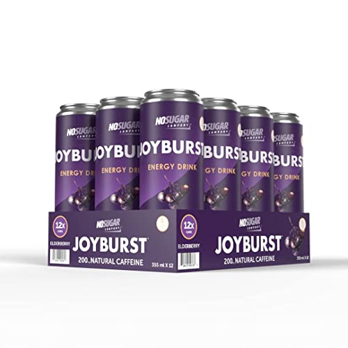 No Sugar Joyburst Energy Drink, Elderberry, 0 Calorie, 0 Sugar, Sugar Free Energy Drink with Natural Caffeine, Hint of Sweetness and Refreshing Sparkl