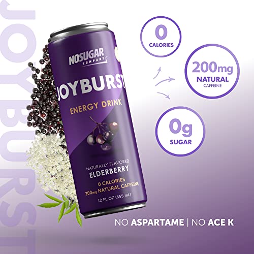 No Sugar Joyburst Energy Drink, Elderberry, 0 Calorie, 0 Sugar, Sugar Free Energy Drink with Natural Caffeine, Hint of Sweetness and Refreshing Sparkl thumbnail