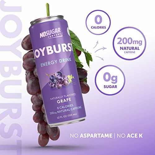 No Sugar Joyburst Energy Drink, Grape, 0 Calorie, 0 Sugar, Sugar Free Energy Drink with Natural Caffeine, Hint of Sweetness and Refreshing Sparkling W thumbnail