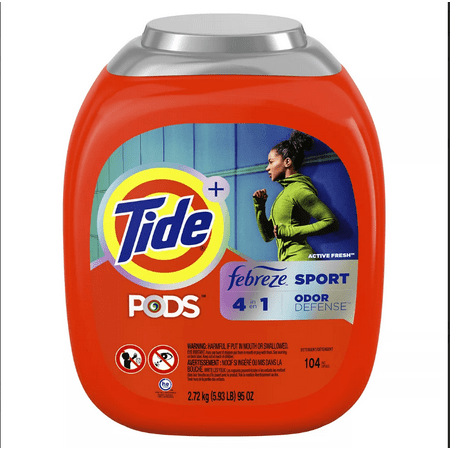 Tide PODS Liquid Laundry Detergent Pacs  4-n-1 with Febreze  HE Compatible  Sport Odor Defense  104 Ct.