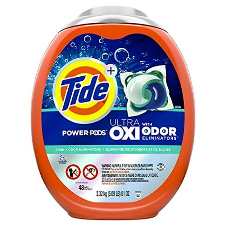 Tide Ultra OXI Power PODS with Odor Eliminators Laundry Detergent Soap Pods  48 Count  for Visible and Invisible Dirt