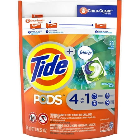 Tide Pods Plus Febreze Odor Defense 4 in 1 He Turbo Laundry Detergent Pacs  Botanical Rain Scent  23 Count Bag