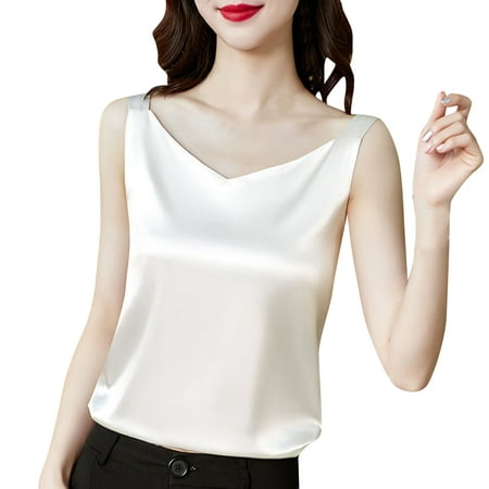 GWAABD Square Uneck Fitted Crop Tanks Womens Camisole Glossy Satin Sleeveless V Neck Lace Toggle Simple Cut Sweatshirt