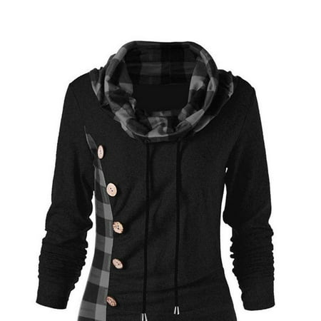 GWAABD Womens Long Sweatshirts for Leggings Women Bow-Neck Drawstring Plaid Patchwork Buttons Vintage Long Sweatshirt Top