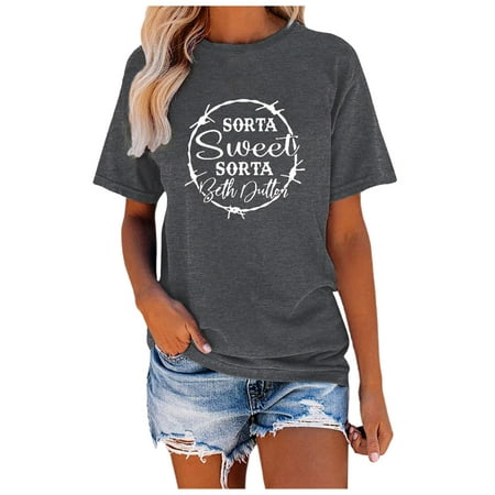 CLZOUD Womens Blouses and Tops Dressy for Work Dark Gray Men S and Women S Summer Short Sleeve Casual Loose Printed T Shirt S