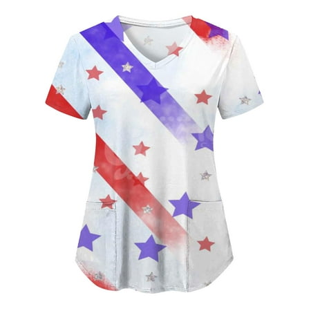 CLZOUD Women Summer Shirts Cute Shirts for Women Trendy White Women S Summer Printed Care V Neck T Shirt L
