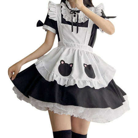 PhoneSoap Women S Fashion Maid Outfit Cute Maid Outfit Dress Set Mini Dress a-Line Sun Dress