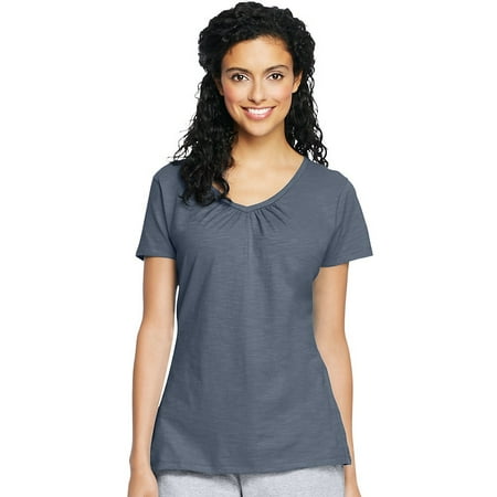 Hanes Women S Slub Jersey Shirred V-Neck  Style 9253