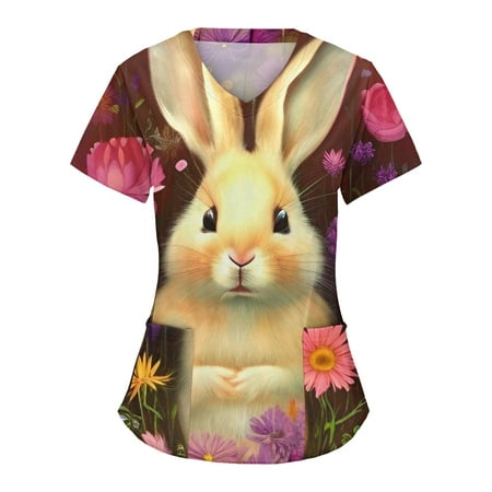 CLZOUD Blouse Top for Women Purple Women Comfotable Day Printing Short Sleeve V Neck Holiday Fun Patterned Working Tshirts Blouse Tops with Pockets L