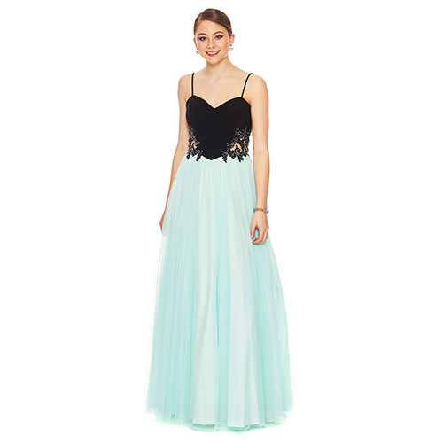 Juniors Blondie Nites Color Block Crochet Gown 3, Black/mint