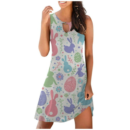 Summer Womens Dresses Sun Dresses for Women Floral Print Summer Spring Boho Dresses 2023 Boho Sleeveless a Line Beach Casual Tank Dress Blue Maid Dres